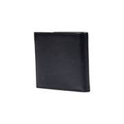 Boss mens black leather wallet with neat stitching along edges measuring 11x9x1.5 centimeters