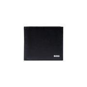 Boss mens black leather wallet with white boss logo in the lower right corner measuring 11x9x1.5 cm