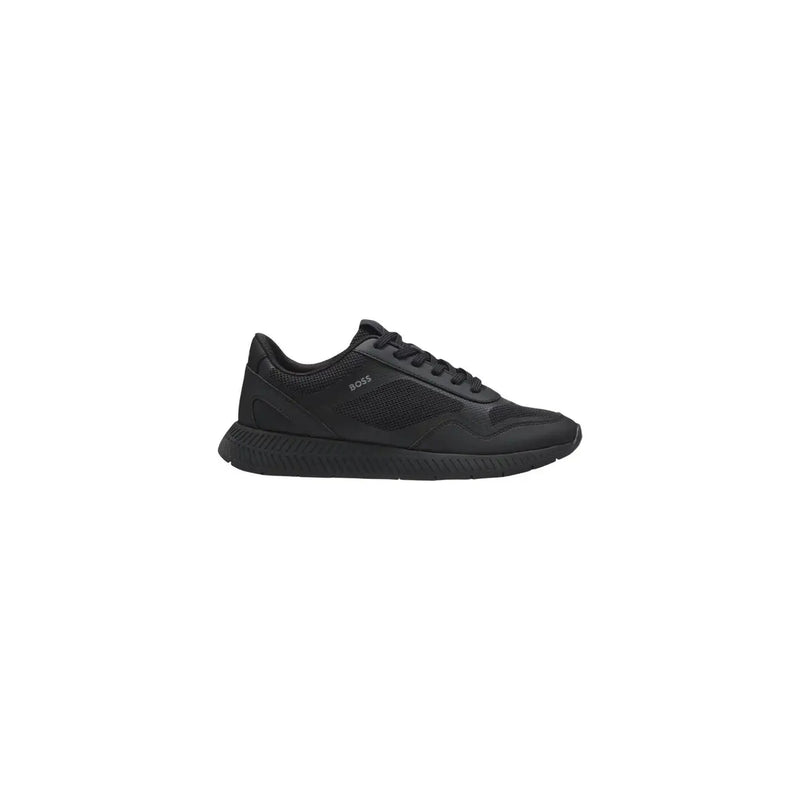 Baskets de running Boss pour homme, en polyuréthane noir avec empiècements en mesh et synthétiques, au design athlétique élégant.