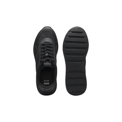 Boss mens black running sneakers with mesh upper and rubber sole for durable polyurethane comfort