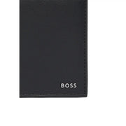 Boss mens black polyurethane wallet in leather effect with subtle stitching and minimalist design shown from back side