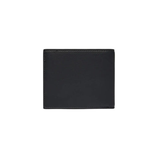 Portefeuille Boss pour homme en polyuréthane noir (12 x 9 cm) avec finitions en cuir noir et coutures soignées sur les bords.