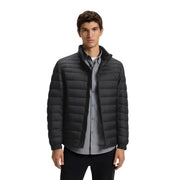 Doudoune Boss Oden2 pour homme en tissu matelassé noir avec col montant et fermeture éclair (vue de face)