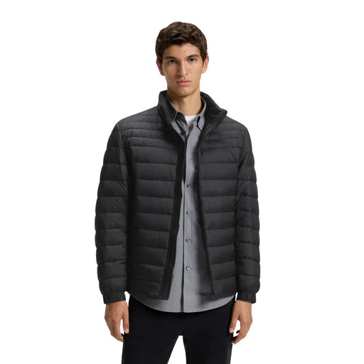 Doudoune Boss Oden2 pour homme en tissu matelassé noir avec col montant et fermeture éclair (vue de face)
