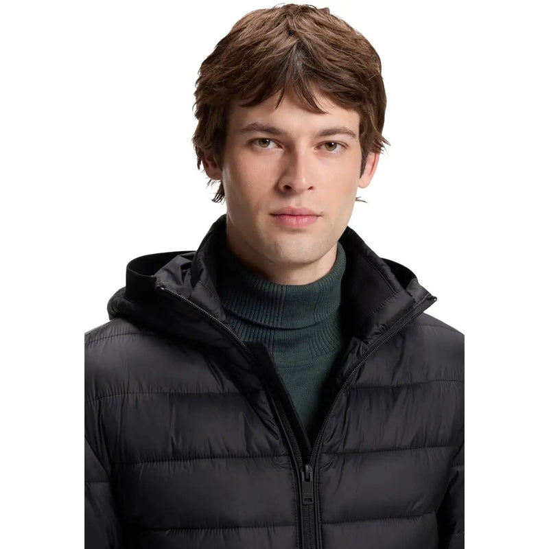 Doudoune Boss Odenni pour homme, noire, matelassée, à capuche, vue de face