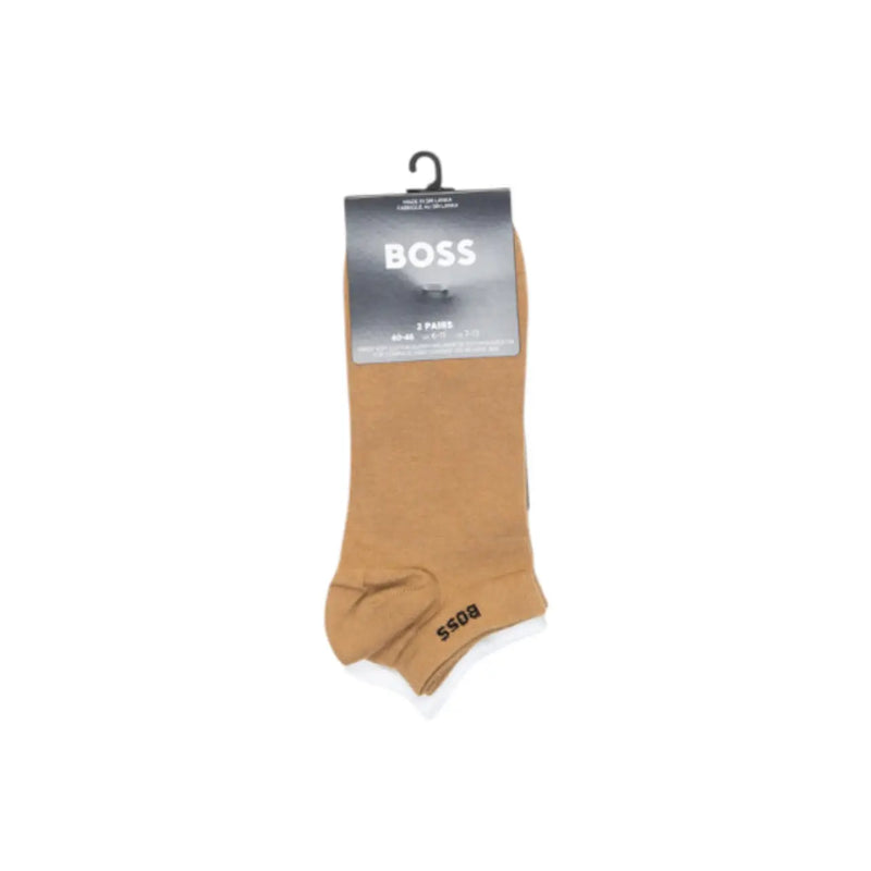 Chaussettes basses pour femmes Tan Boss en maille de coton beige et élasthanne avec un logo discret au talon, idéales au quotidien.