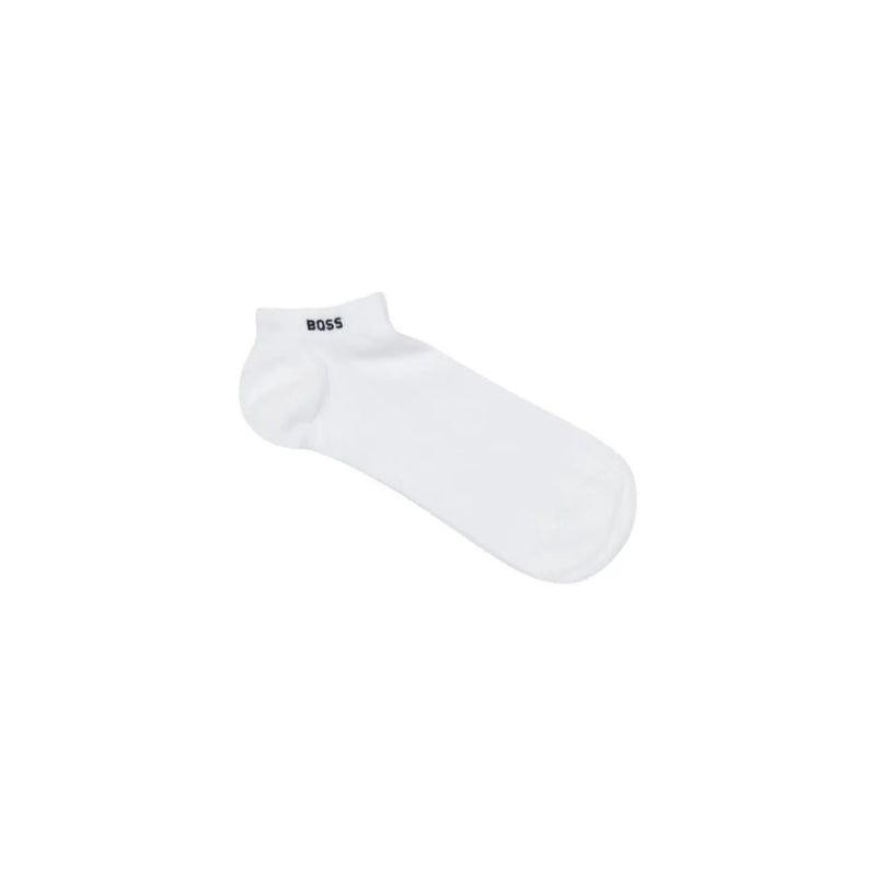 Chaussettes blanches style boss, au design minimaliste, en maille de coton beige et élasthanne, pour sous-vêtements féminins.