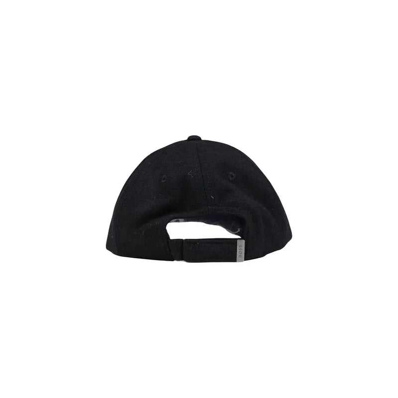 Casquette Boss en laine noire pour homme, avec sangle en tissu et boucle de réglage en métal argenté (vue arrière)