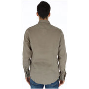 Chemise kaki à manches longues pour homme, à boutons, avec col et poignets classiques, par Brian Brome, en lin vert