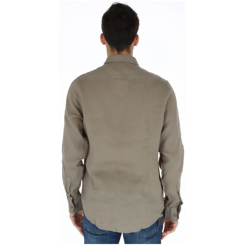 Chemise kaki à manches longues pour homme, à boutons, avec col et poignets classiques, par Brian Brome, en lin vert