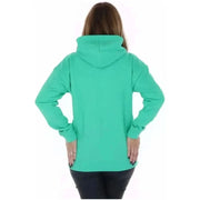 Adidas women’s bright turquoise hooded sweatshirt shown from the back view