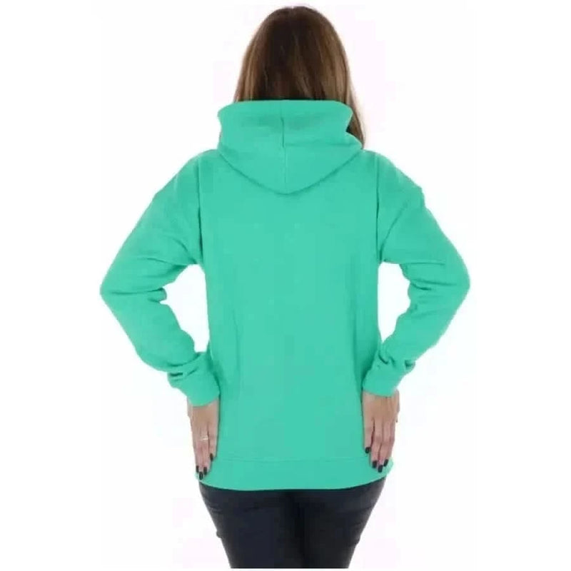 Adidas women’s bright turquoise hooded sweatshirt shown from the back view