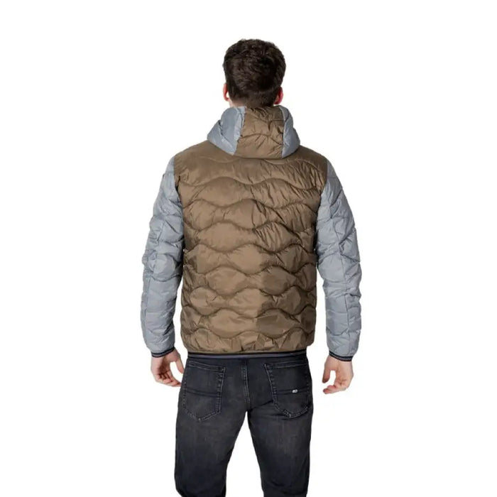 Brown and gray quilted hooded jacket from Mens Hooded Puffer Jacket collection