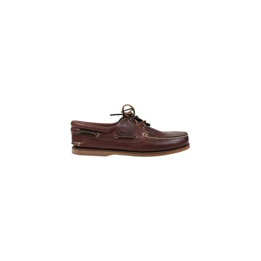 Brown leather boat shoe displayed in a product image suitable for online shopping