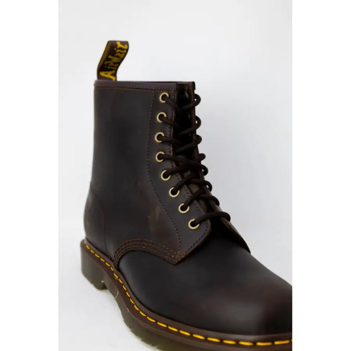 Brown leather Dr. Martens boot showcasing the Men’s Lace Up Fall Winter Boots style