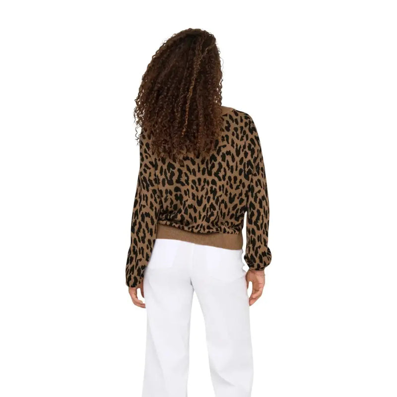 Women’s brown and black leopard print long-sleeved cardigan with a cinched waist