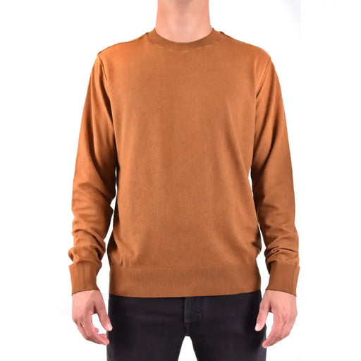 Brown long-sleeved crewneck sweater displayed in a product image for casual wear