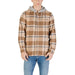 Brown plaid hooded shirt displayed in the product listing