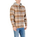 Brown plaid hooded shirt displayed in the product listing, perfect for casual wear