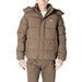 Brown Puffer Jacket featuring a stylish and warm design for chilly weather conditions