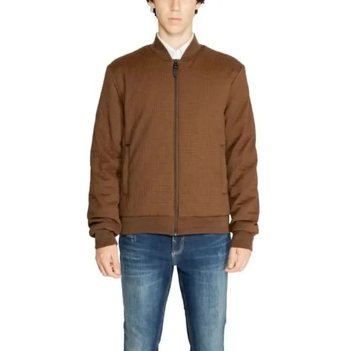 Brown quilted bomber jacket with front zipper from Antony Morato Men Jacket collection