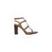 Brown studded heeled sandal displayed in a product image highlighting stylish footwear