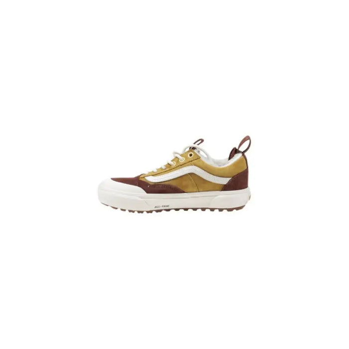 Brown and tan Vans sneaker displayed in a product image