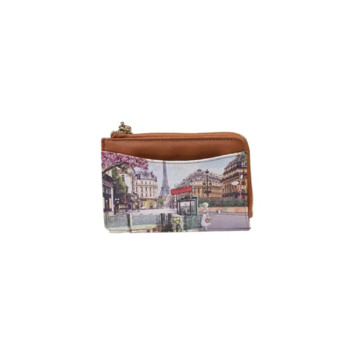 Brown wallet featuring a Paris scene, part of the Beige City Scene Coin Purse collection