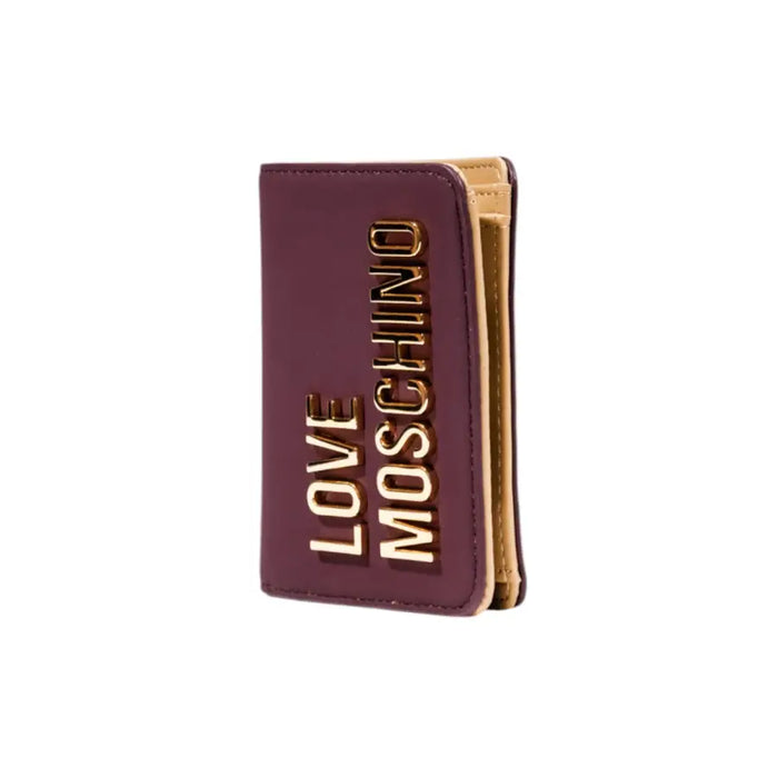 Burgundy leather wallet and card holder with elegant gold lettering for sophisticated storage