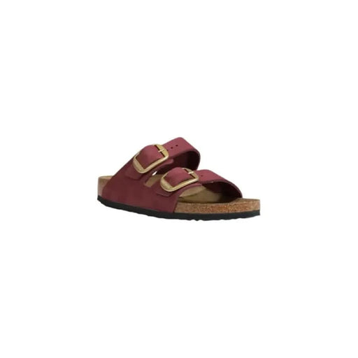 Burgundy double-strap sandals featured in Birkenstock Women’s Leather Slippers in Brown