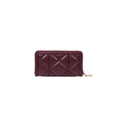 Burgundy quilted leather wallet with gold zipper and hardware for elegant style
