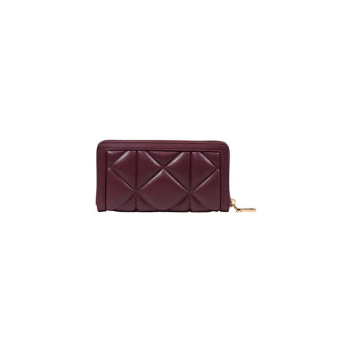 Burgundy quilted leather wallet with gold zipper and hardware for elegant style