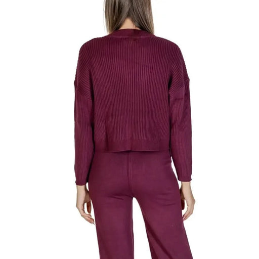 Burgundy ribbed knit sweater and pants set in Purple Women’s Knitwear collection