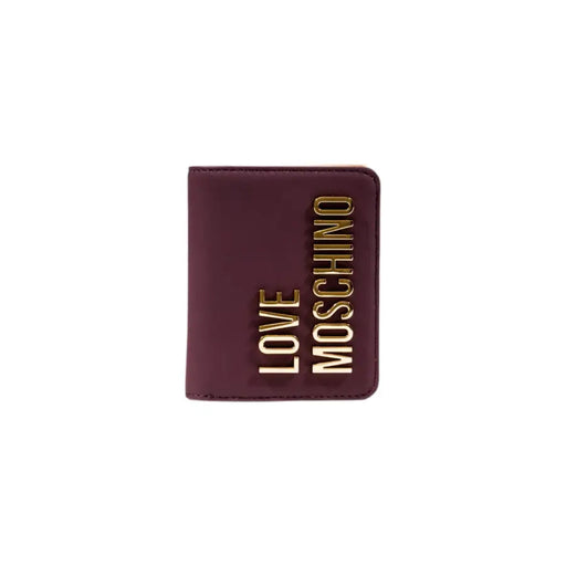 Burgundy leather wallet and card holder with gold lettering for stylish organization