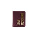 Burgundy leather wallet and card holder with gold lettering for stylish organization