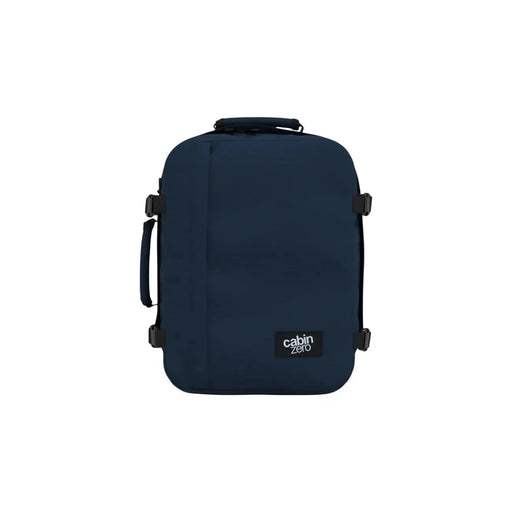 Navy blue Cabin Zero carry-on suitcase with black straps and handle made of polyester, 28L capacity
