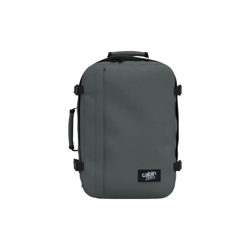 Valise cabine Cabin Zero gris foncé avec poignées et sangles noires en polyester résistant.