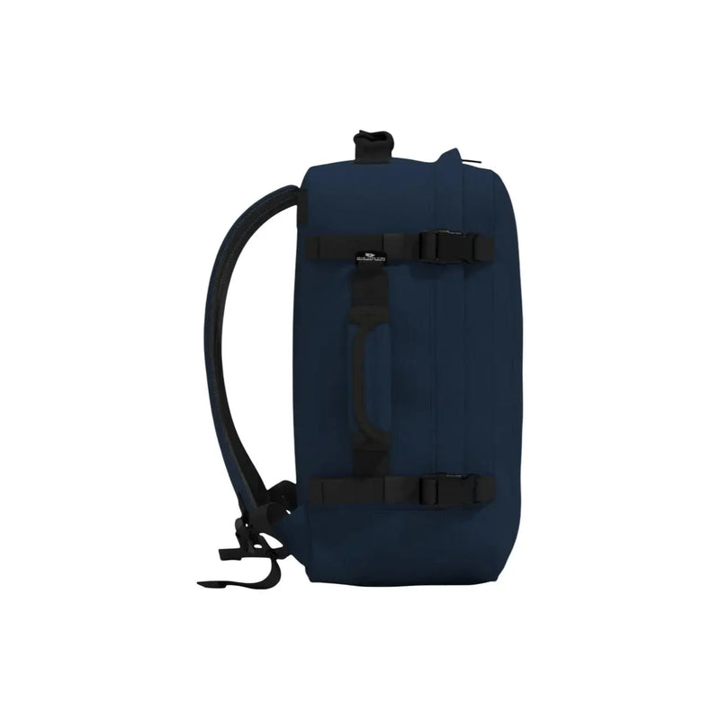 Sac de voyage bleu marine foncé avec sangles et boucles noires, en polyester, pour homme, modèle classique Cabin Zero, 36 l