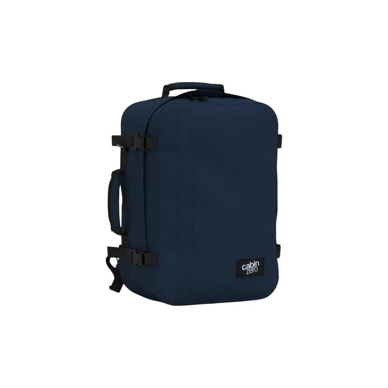 Sac à dos cabine Cabin Zero bleu marine pour homme, en polyester avec bretelles et poignée noires, capacité de 36 L.