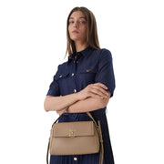 Calvin Klein beige handbag crossbody bag in textured leather with gold-tone logo clasp and shoulder strap