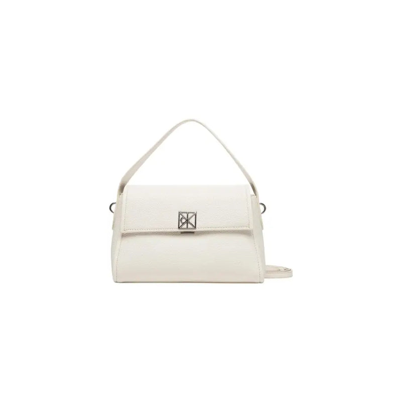 Calvin Klein Sac bandoulière beige en cuir blanc, design minimaliste, fermoir argenté