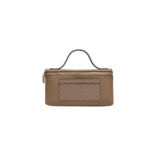 Calvin Klein Pochette en polyuréthane beige avec fermeture éclair dorée et motif géométrique