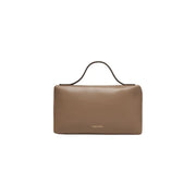 Calvin Klein beige polyurethane handbag with sleek taupe leather and minimalist design featuring black top handle