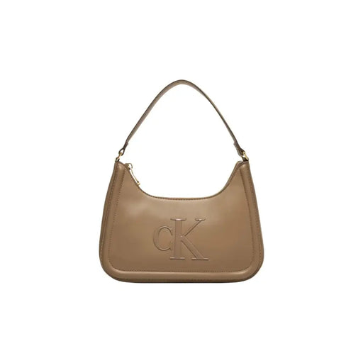 Calvin Klein Sac à main en cuir beige avec logo CK bien visible