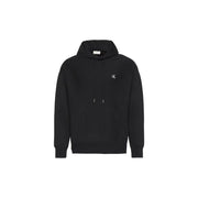 Calvin Klein black hoodie featuring a subtle white logo on the chest and matching drawstrings for casual wear