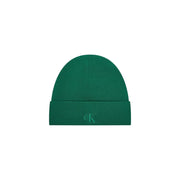 Green calvin klein beanie with embroidered logo.