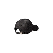 Black lace baseball cap with adjustable strap and buckle.