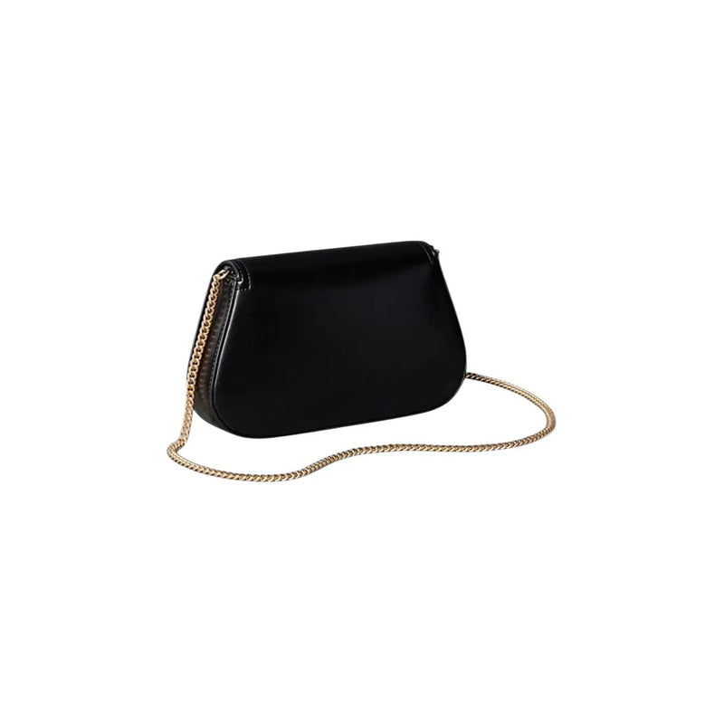 Calvin Klein black polyester shoulder bag with black glossy leather crossbody design and gold-tone chain strap
