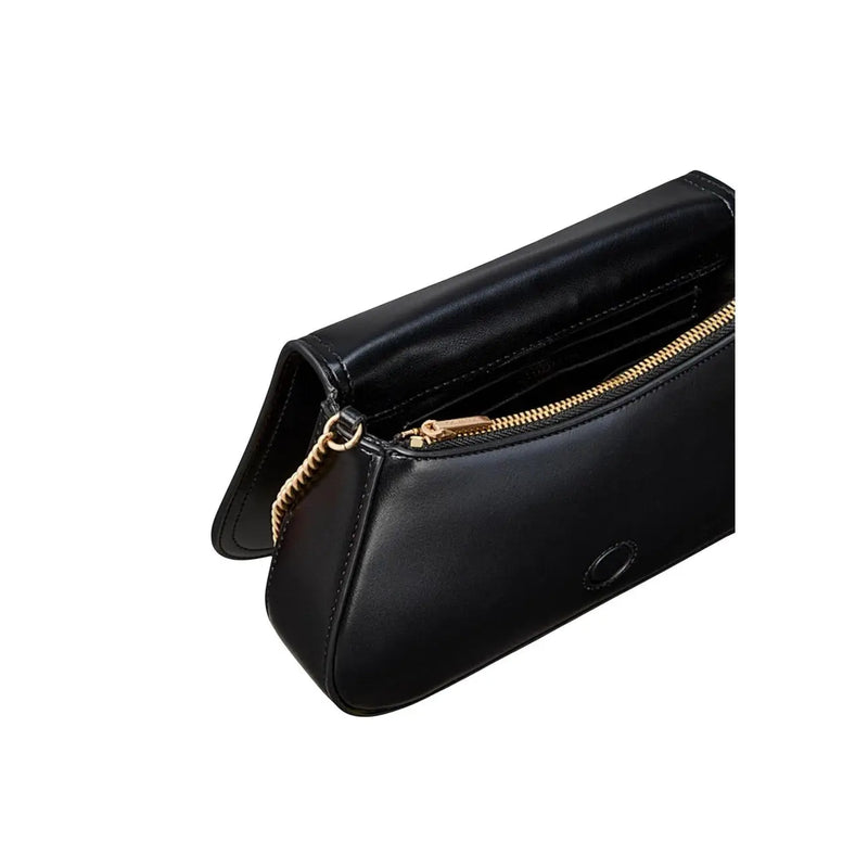 Calvin Klein black polyester shoulder bag with gold-tone zipper and chain strap in black leather crossbody style