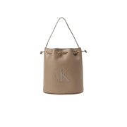 Calvin Klein Sac seau en cuir beige avec cordon de serrage top, quincaillerie dorée